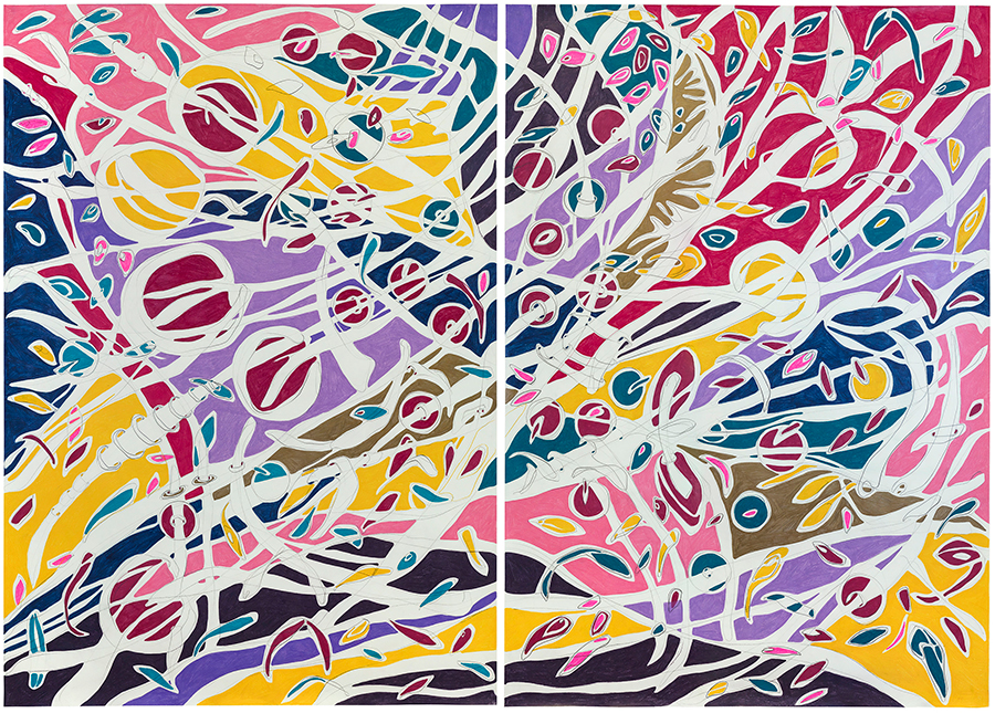 O fanático ou os furos, 2018 Grafite e lápis de cor sobre papel 151 x 214 cm (díptico)